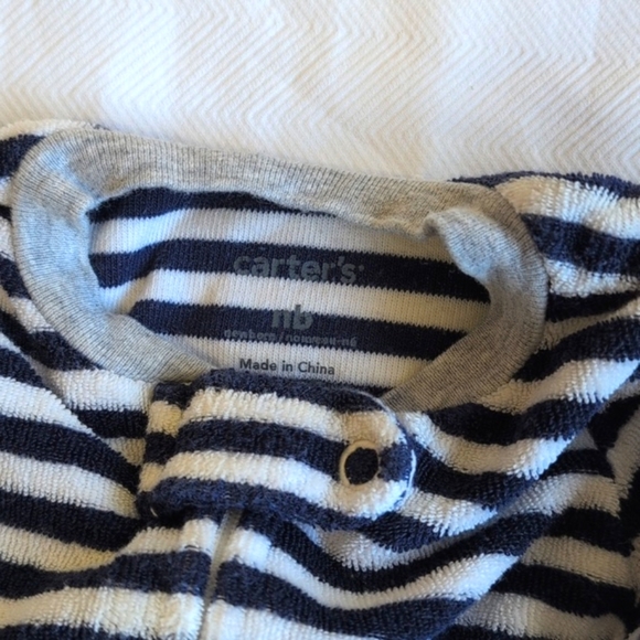 carter's striped terrycloth zipper footie sleeper pajamas newborn baby boy - Picture 4 of 6